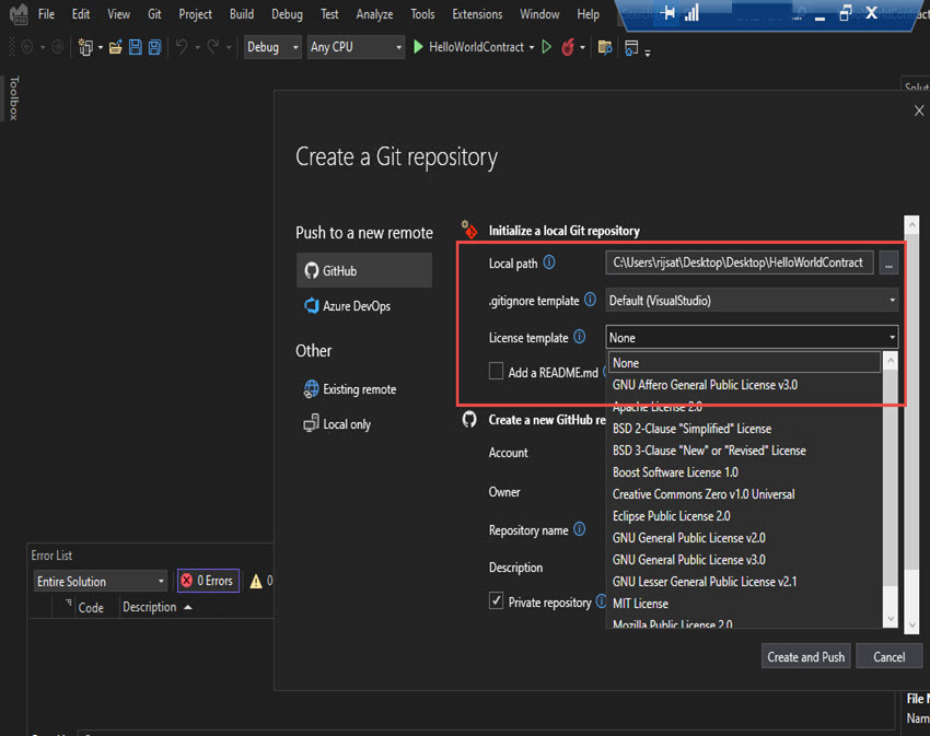 Visual Studio for GitHub Repository